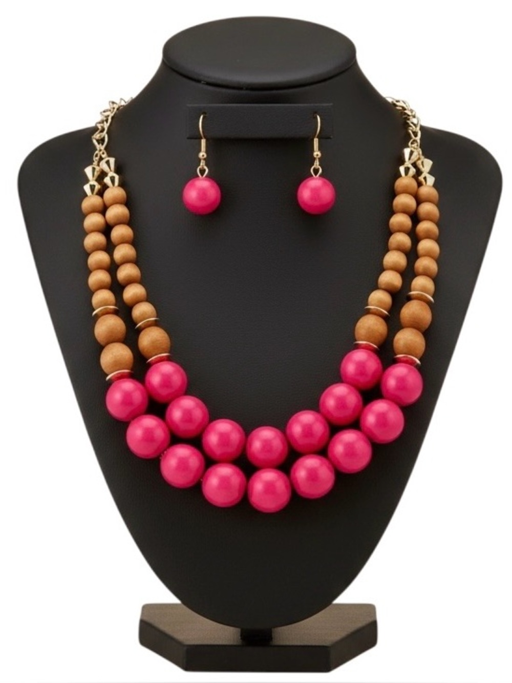 (NWT) Wooden Bead Layered Necklace Set